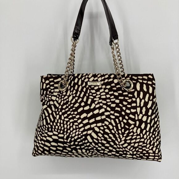 Kate Spade New York Animal Print Nylon Shoulderbag Silver Chain Black/Cream - Picture 1 of 10